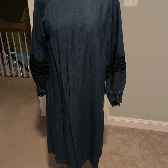 Anthropologie Ne Quittez Pas Denim Dress with Black Embroidery - Picture 4 of 5